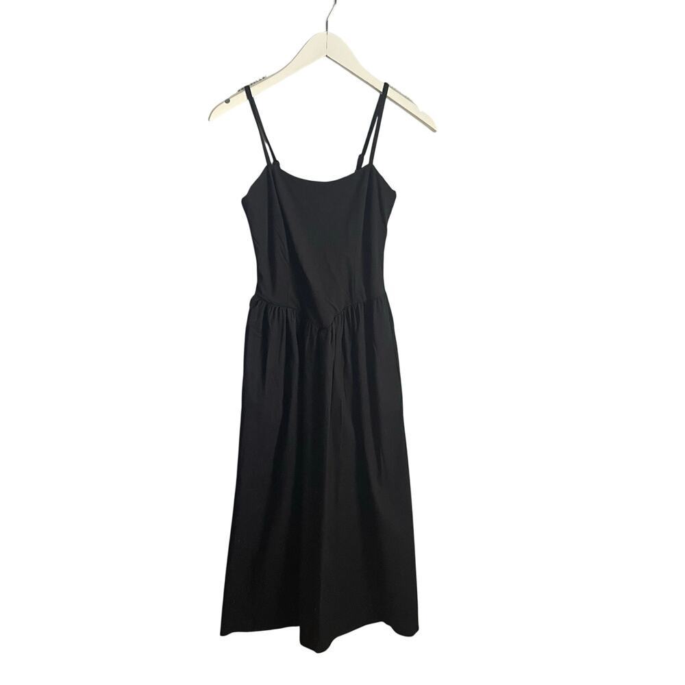 Thirty/Thirty Black Midi Dress Balletcore Dropwaist size Small Pockets Minimal